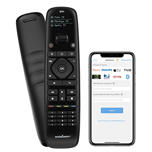 SofaBaton Universal Remote Control with Mobile Phone APP, Super Easy One-Click Universal Remote for FirTV/Roku/Nvidia Shield/Vizio/Marantz/Yamaha Streaming Players (Support IR & Blutooth Devices)