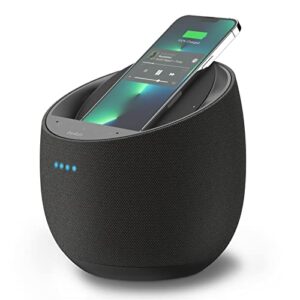 belkin soundform elite hi-fi smart speaker + wireless charger (alexa voice-controlled bluetooth speaker) sound technology by devialet, fast wireless charging for iphone, samsung galaxy & more – black