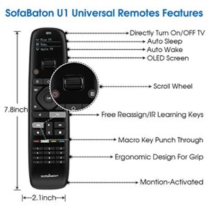 U1 Universal Remote with Mobile APP, Sofabaton All-in-One Universal Remote Control (for up to 15 Blutooth&IR Devices), Super Easy Set-Up with TV/DVD/Roku/Nvidia Shield Blu-ray Streaming Players etc