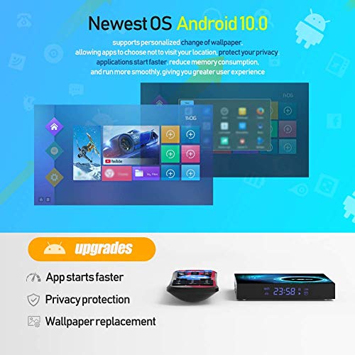 Android 10.0 TV Box, Android Box 4GB RAM 64GB ROM H616 Quad-Core 64-bit 2.4G/5G Dual WiFi 10/100M Ethernet, Support H.265/3D/6K Ultra HD/BT 5.0/HDMI 2.0 Smart TV Box