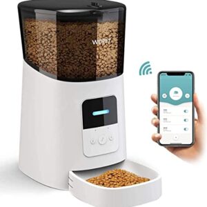 WOPET 6L Automatic Cat Feeder,Wi-Fi Enabled Smart Pet Feeder for Cats and Dogs,Auto Dog Food Dispenser with Portion Control, Distribution Alarms and Voice Recorder Up to 15 Meals per Day (White)