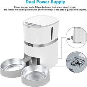 Automatic Cat Feeder, Smart Pet Food Dispenser with APP Control ,WiFi Enabled Automatic Feeder for Dogs, Cats & Small Pets, Double Stainless Steel Bowls,6 Meals Portion Control and Voice Recording