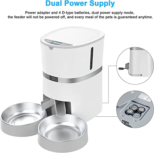 Automatic Cat Feeder, Smart Pet Food Dispenser with APP Control ,WiFi Enabled Automatic Feeder for Dogs, Cats & Small Pets, Double Stainless Steel Bowls,6 Meals Portion Control and Voice Recording