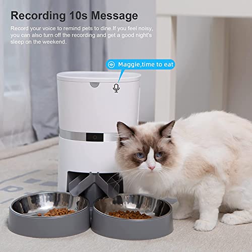 Automatic Cat Feeder, Smart Pet Food Dispenser with APP Control ,WiFi Enabled Automatic Feeder for Dogs, Cats & Small Pets, Double Stainless Steel Bowls,6 Meals Portion Control and Voice Recording