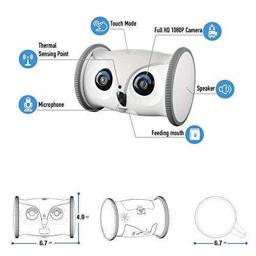 SKYMEE Owl Robot: Mobile Full HD Pet Camera with Treat Dispenser, Interactive Toy for Dogs and Cats, Remote Control via App (2.4G WiFi ONLY)