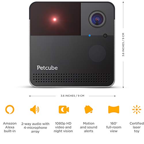 Petcube Play 2 Wi-Fi Pet Camera with Laser Toy & Alexa Built-In, for Cats & Dogs. 1080P HD Video, 160° Full-Room View, 2-Way Audio, Sound/Motion Alerts, Night Vision, Pet Monitoring App