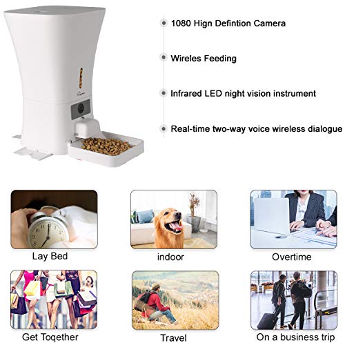 SKYMEE 12L WiFi Pet Feeder Automatic Food Dispenser for Cats & Dogs - 1080P Full HD Pet Camera Treat Dispenser with Night Vision and 2-Way Audio, Wi-Fi Enabled App for iPhone and Android