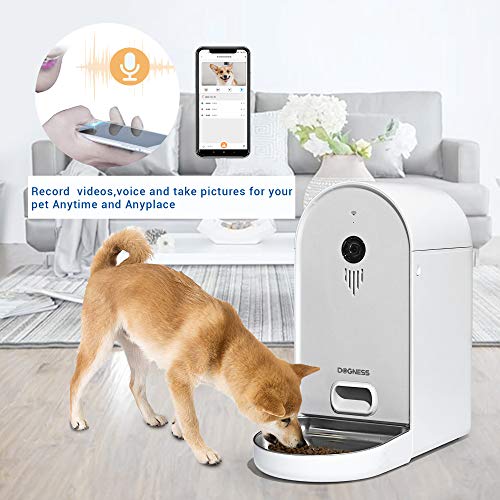 DOGNESS Automatic WiFi Dog/Cat Smart Camera Feeder - 6.5Lbs Large Capacity App Control Food Dispenser with WiFi, Portion Control, Voice Recording, Camera, Timer Programmable (6.5L, Grey)