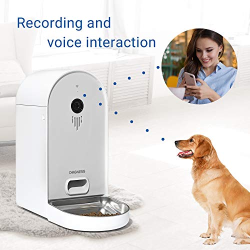 DOGNESS Automatic WiFi Dog/Cat Smart Camera Feeder - 6.5Lbs Large Capacity App Control Food Dispenser with WiFi, Portion Control, Voice Recording, Camera, Timer Programmable (6.5L, Grey)