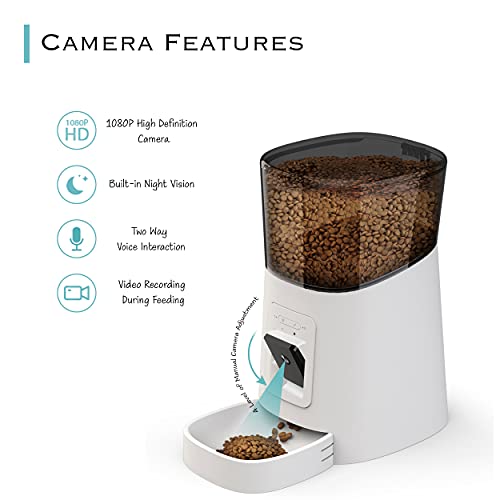 SEKOYA Automatic WiFi 6L Smart Pet Feeder / 1080p Camera for Cats & Dogs / Auto + Manual Food Dispenser / iOS Android Compatible / 2.4GHz Wi-Fi Enabled / Scheduled Feeding / Video Recording