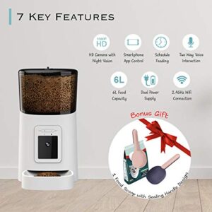 SEKOYA Automatic WiFi 6L Smart Pet Feeder / 1080p Camera for Cats & Dogs / Auto + Manual Food Dispenser / iOS Android Compatible / 2.4GHz Wi-Fi Enabled / Scheduled Feeding / Video Recording