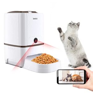 iseebiz automatic pet feeder with camera, 6l app control smart feeder cat dog food dispenser, 2-way audio, voice remind, video record, 6 meals a day for medium large cats dogs, compatible with alexa