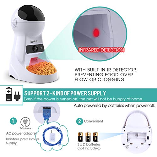 Iseebiz Automatic Pet Feeder with Camera, 3L App Control Smart Feeder Cat Dog Food Dispenser, 2-Way Audio, Voice Remind, Video Record, 6 Meals a Day for Medium Small Cats Dogs, Compatible with Alexa