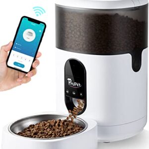 Prupet WiFi Automatic Cat Feeders, 4L Timed Cat Feeder, Cat Food Dispenser with Stainless Steel Bowl , APP Control Pet Feeder, Programmable Portion Control Meals, Granary for Small/Medium Pets