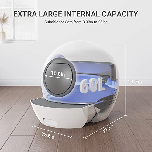 ELS PET Self Cleaning Cat Litter Box, No Scooping Automatic Litter Box for Multiple Cats, Health/Safety/Odorless, 60L Large Smart Cat Litter Box