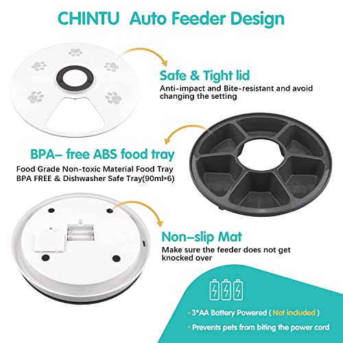 Chintu Automatic Cat Feeder, Auto Cat Food Dispenser - 6 Meals Pet Wet Food Dispenser for Small Dog with Programmable Timer Portion Control Timed Cat Feeder with Voice Reminder