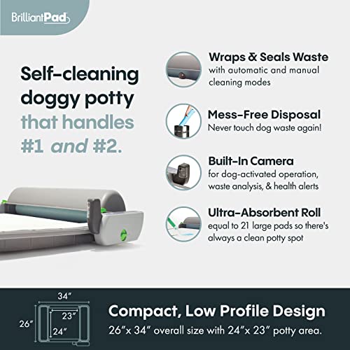 BrilliantPad Smart WiFi Enabled Indoor Dog Potty, Self-Cleaning Machine for Puppies & Small Dogs, Apple & Android Compatible App, Automatic Advancing Training Pad Roll Included