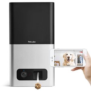 [2017 item ] petcube bites pet camera with treat dispenser: hd 1080p video monitor, 2-way audio, night vision, sound and motion alerts. for dogs and cats, matte silver (pb913nvtd)