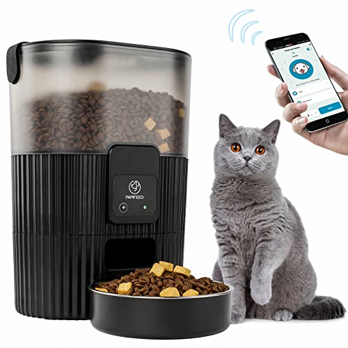 PAPIFEED Automatic Cat Feeder(2.4Ghz WiFi APP Control 360° Visualized Transparent Food Tank ) & Pet Camera Indoor Security Cam(2.4/5Ghz WiFi Phone App Two-Way Audio Night Vision Motion Detection)