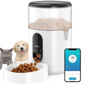 automatic cat feeder, dog dispenser with voice recorder programmable portion control up to 10 meals per day, smart app auto food feeder with desiccant bag for small & medium pets 4l (black)