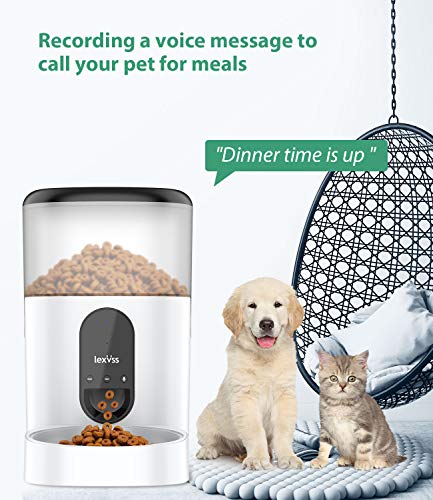 Automatic Cat Feeder, Dog Dispenser with Voice Recorder Programmable Portion Control Up to 10 Meals per Day, Smart APP Auto Food Feeder with Desiccant Bag for Small & Medium Pets 4L (Black)