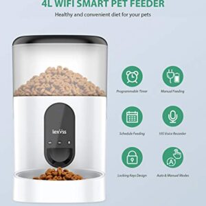 Automatic Cat Feeder, Dog Dispenser with Voice Recorder Programmable Portion Control Up to 10 Meals per Day, Smart APP Auto Food Feeder with Desiccant Bag for Small & Medium Pets 4L (Black)