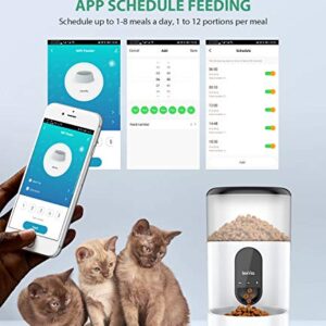 Automatic Cat Feeder, Dog Dispenser with Voice Recorder Programmable Portion Control Up to 10 Meals per Day, Smart APP Auto Food Feeder with Desiccant Bag for Small & Medium Pets 4L (Black)