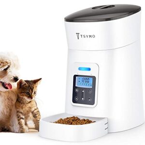 tsymo automatic cat feeder – 1-6 meals auto dog food dispenser with anti-clog design, timer programmable, voice recording & portion control for small & medium pets (4 l white)