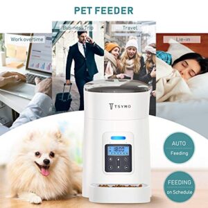 TSYMO Automatic Cat Feeder - 1-6 Meals Auto Dog Food Dispenser with Anti-Clog Design, Timer Programmable, Voice Recording & Portion Control for Small & Medium Pets (4 L White)