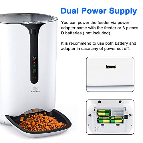 Alla Pets WiFi/HD Video Automatic Cats and Dogs Feeder w/ Camera, 6L Auto Pet Dry Food Dispenser 1~39 Portions Meal for Small and Large Pets, Remote APP Control Feeding Schedule, Infrared, White