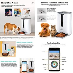 Alla Pets WiFi/HD Video Automatic Cats and Dogs Feeder w/ Camera, 6L Auto Pet Dry Food Dispenser 1~39 Portions Meal for Small and Large Pets, Remote APP Control Feeding Schedule, Infrared, White