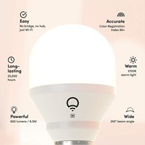 LIFX L3A19LW06E26CA White, A19 Wi-Fi Smart LED Light Bulb, Warm, Dimmable, No Bridge Required, Works with Amazon Alexa, Hey Google, Apple HomeKit