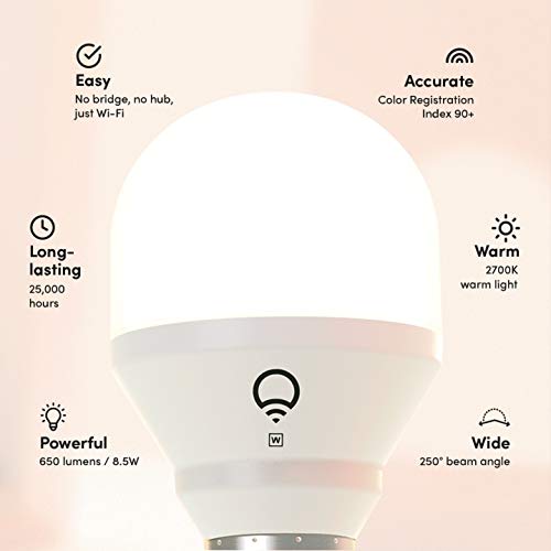 LIFX L3A19LW06E26CA White, A19 Wi-Fi Smart LED Light Bulb, Warm, Dimmable, No Bridge Required, Works with Amazon Alexa, Hey Google, Apple HomeKit