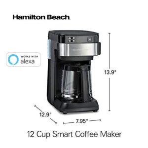 Hamilton Beach Works with Alexa Smart Coffee Maker, Programmable, 12 Cup Capacity, Black and Stainless Steel (49350) – A Certified for Humans Device