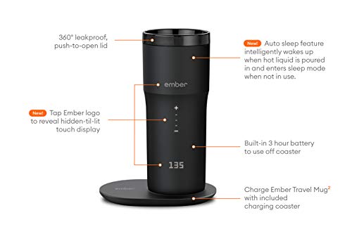 Ember Temperature Control Travel Mug 2, 12 oz, Black, 3-hr Battery Life - App Controlled Heated Coffee Travel Mug - Improved Design