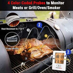 ThermoPro TP25 500ft Wireless Bluetooth Meat Thermometer with 4 Temperature Probes Smart Digital Cooking BBQ Thermometer for Grilling Oven Food Smoker Thermometer, Rechargeable