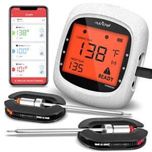 nutrichef bluetooth meat thermometer for grilling and smoking – wifi grill thermometer for outside bbq and smoker oven – 6 temperature probes and smart app and 400 ft range