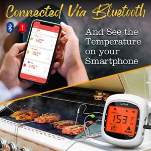 NutriChef Bluetooth Meat Thermometer for Grilling and Smoking - Wifi Grill Thermometer for Outside BBQ and Smoker Oven - 6 Temperature Probes and Smart APP and 400 Ft Range