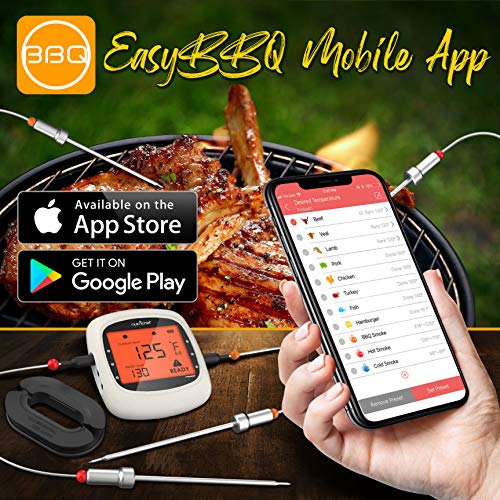 NutriChef Bluetooth Meat Thermometer for Grilling and Smoking - Wifi Grill Thermometer for Outside BBQ and Smoker Oven - 6 Temperature Probes and Smart APP and 400 Ft Range