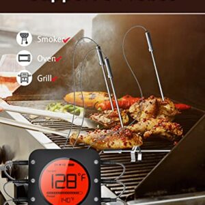 BFOUR Meat Thermometer Wireless Bluetooth, Digital Meat Thermometer with Dual Probe, Wireless Remote BBQ Thermometer for Smoker Kitchen Cooking Grill Thermometer Timer for Grilling BBQ Oven Candy