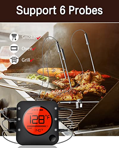 BFOUR Meat Thermometer Wireless Bluetooth, Digital Meat Thermometer with Dual Probe, Wireless Remote BBQ Thermometer for Smoker Kitchen Cooking Grill Thermometer Timer for Grilling BBQ Oven Candy