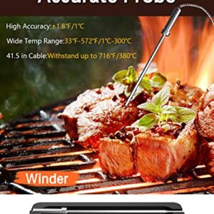 BFOUR Meat Thermometer Wireless Bluetooth, Digital Meat Thermometer with Dual Probe, Wireless Remote BBQ Thermometer for Smoker Kitchen Cooking Grill Thermometer Timer for Grilling BBQ Oven Candy