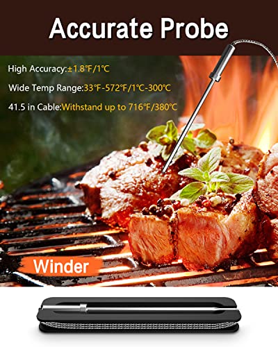 BFOUR Meat Thermometer Wireless Bluetooth, Digital Meat Thermometer with Dual Probe, Wireless Remote BBQ Thermometer for Smoker Kitchen Cooking Grill Thermometer Timer for Grilling BBQ Oven Candy