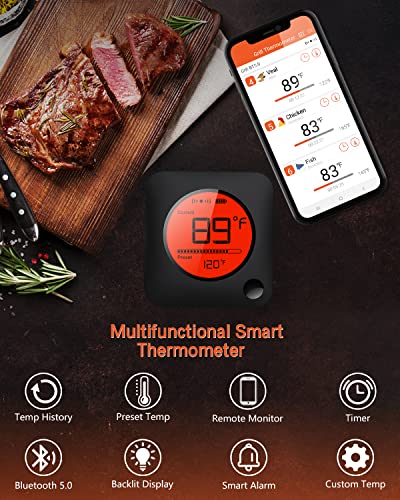 BFOUR Meat Thermometer Wireless Bluetooth, Digital Meat Thermometer with Dual Probe, Wireless Remote BBQ Thermometer for Smoker Kitchen Cooking Grill Thermometer Timer for Grilling BBQ Oven Candy