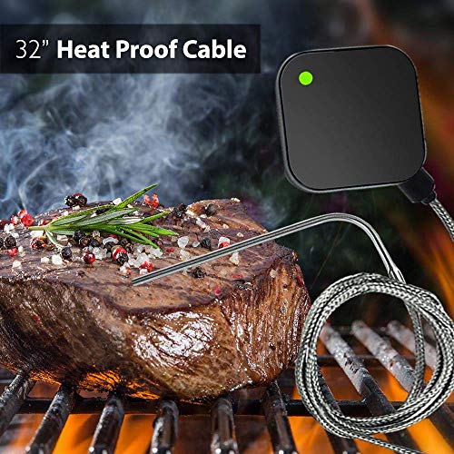 Smart Bluetooth BBQ Grill Thermometer - Upgraded Stainless Probe Safe to Leave in Oven, Outdoor Barbecue or Meat Smoker - Wireless Remote Alert iOS Android Phone WiFi App - NutriChef PWIRBBQ40