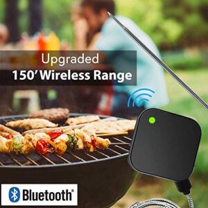 Smart Bluetooth BBQ Grill Thermometer - Upgraded Stainless Probe Safe to Leave in Oven, Outdoor Barbecue or Meat Smoker - Wireless Remote Alert iOS Android Phone WiFi App - NutriChef PWIRBBQ40