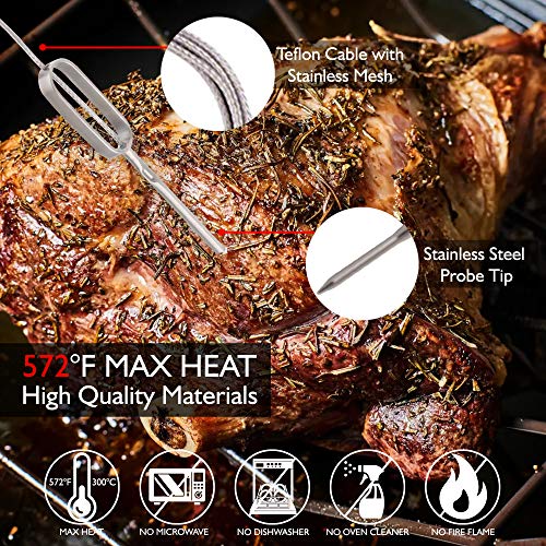 NutriChef Bluetooth Grill BBQ Meat Thermometer Digital Wireless Grill Thermometer, Timer, Alarm, 150 ft Barbecue Cooking Kitchen Food Meat Thermometer for Smoker, Oven