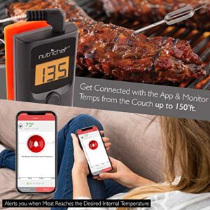 NutriChef Bluetooth Grill BBQ Meat Thermometer Digital Wireless Grill Thermometer, Timer, Alarm, 150 ft Barbecue Cooking Kitchen Food Meat Thermometer for Smoker, Oven