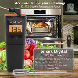 NutriChef Bluetooth Grill BBQ Meat Thermometer Digital Wireless Grill Thermometer, Timer, Alarm, 150 ft Barbecue Cooking Kitchen Food Meat Thermometer for Smoker, Oven