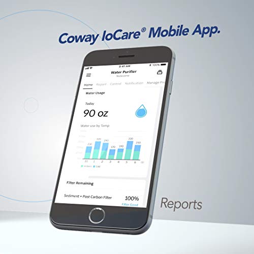 Coway Aquamega 200C Countertop Water Purifier with a cold-water setting, a new advanced filter, and Coway Io-Care app connectivity